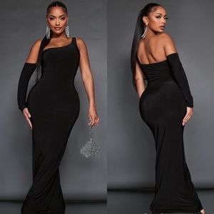 EUC Pretty Little Thing Shape Slinky One Shoulder Midaxi Dress Black (Women’s M)